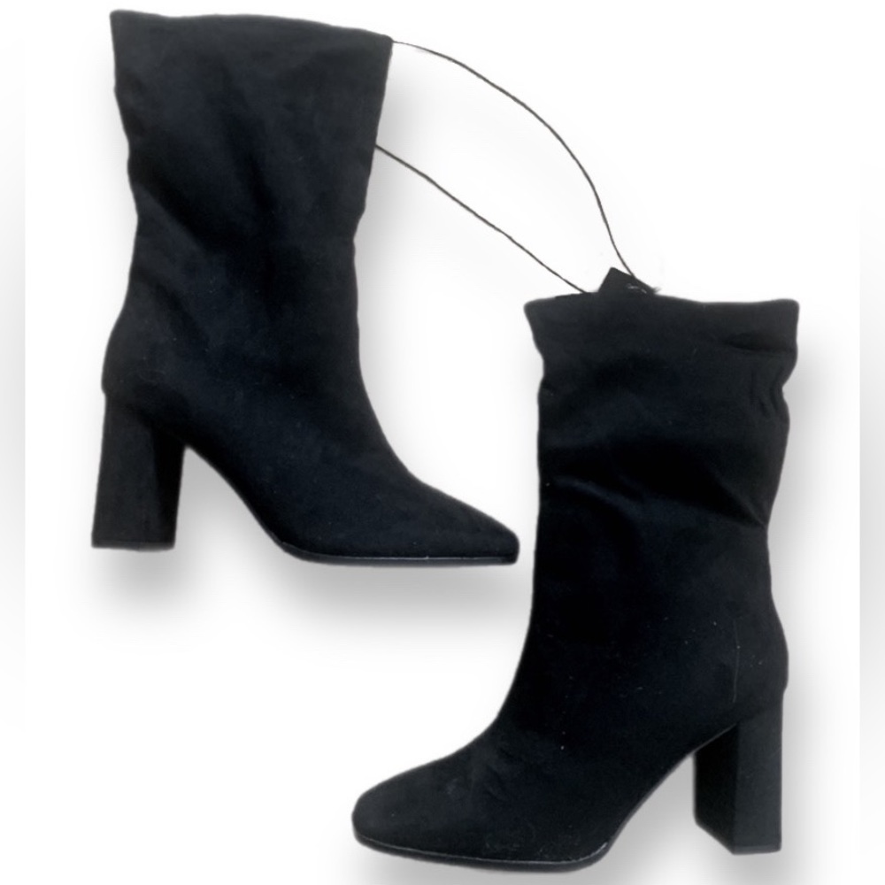 Express Black Booties Block Heel Square Toe Size 8